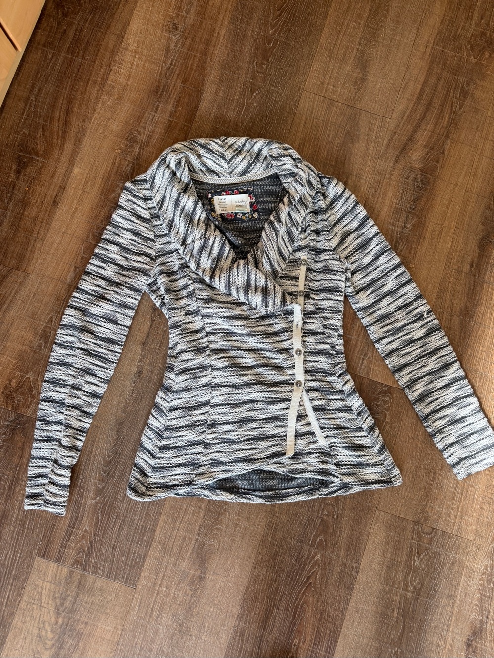 Saturday Sunday Striped Shawl Collar Knit Top - Black & White